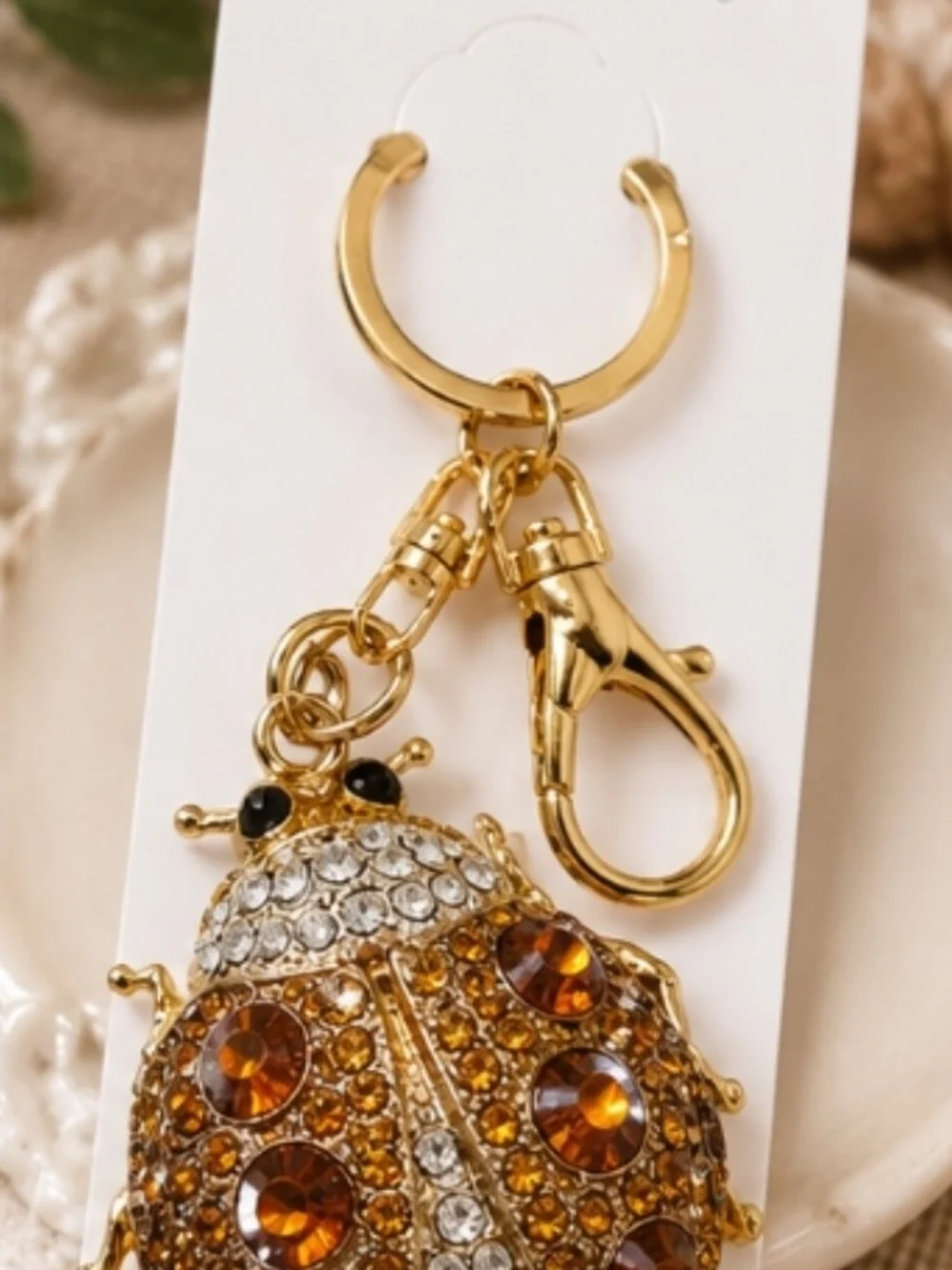Gold Crystal Ladybug Keychain Bag Charm - Women Accessories
